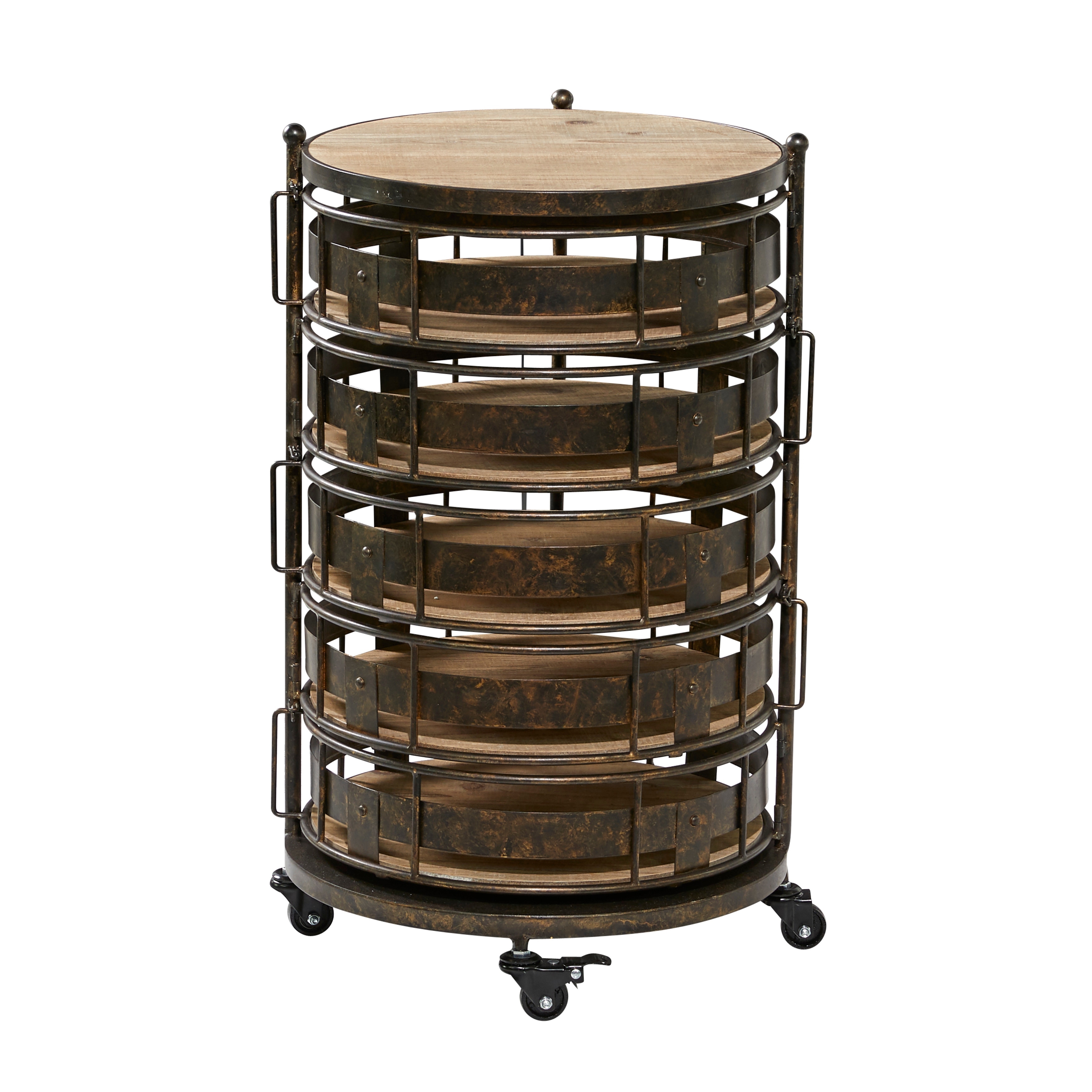 Roche River Decor - Metal Kitchen Rolling Circular 6 Shelf Bar Cart with Adjustable Shelves - Brown - 17"W x 17"L x 28"H