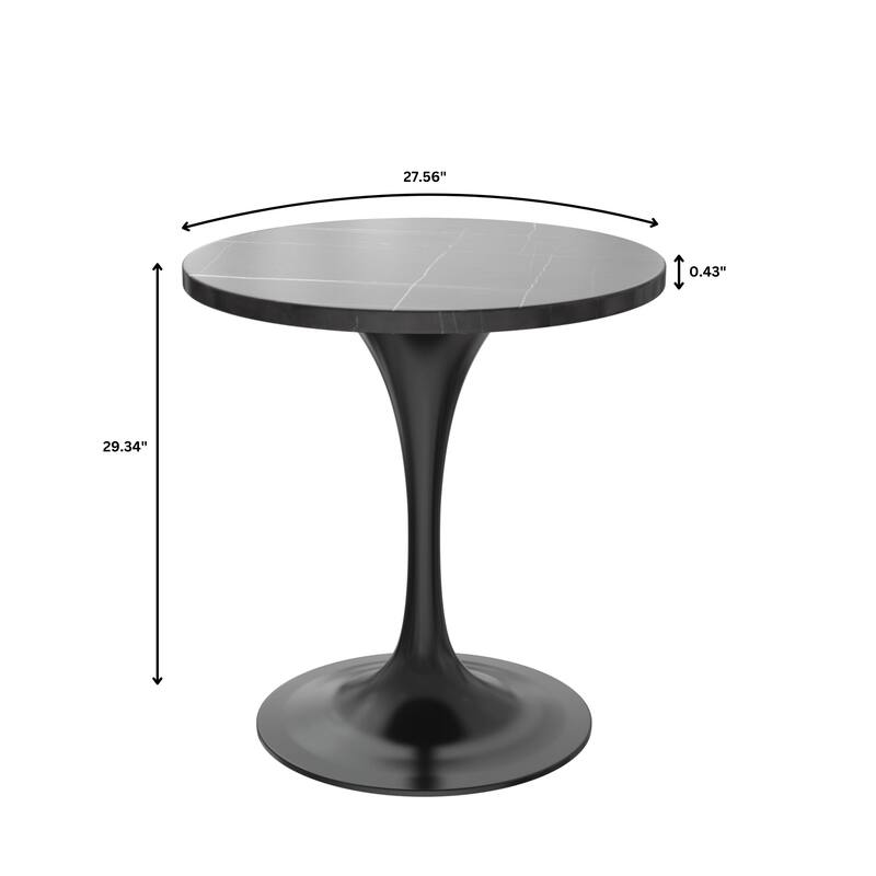 LeisureMod Verve 27" Round Dining Table with Sintered Stone TableTop and Black Steel Base for Kitchen & Dining Room - 27.56