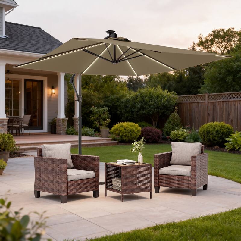 Outdoor 8.2x8.2FT LED lighted Patio Offset umbrella for Garden