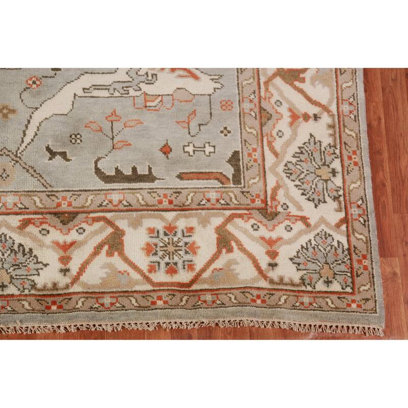 Oushak Indian Area Rug Hand-Knotted Oriental Grey Wool Carpet - 8'1" x 9'10"