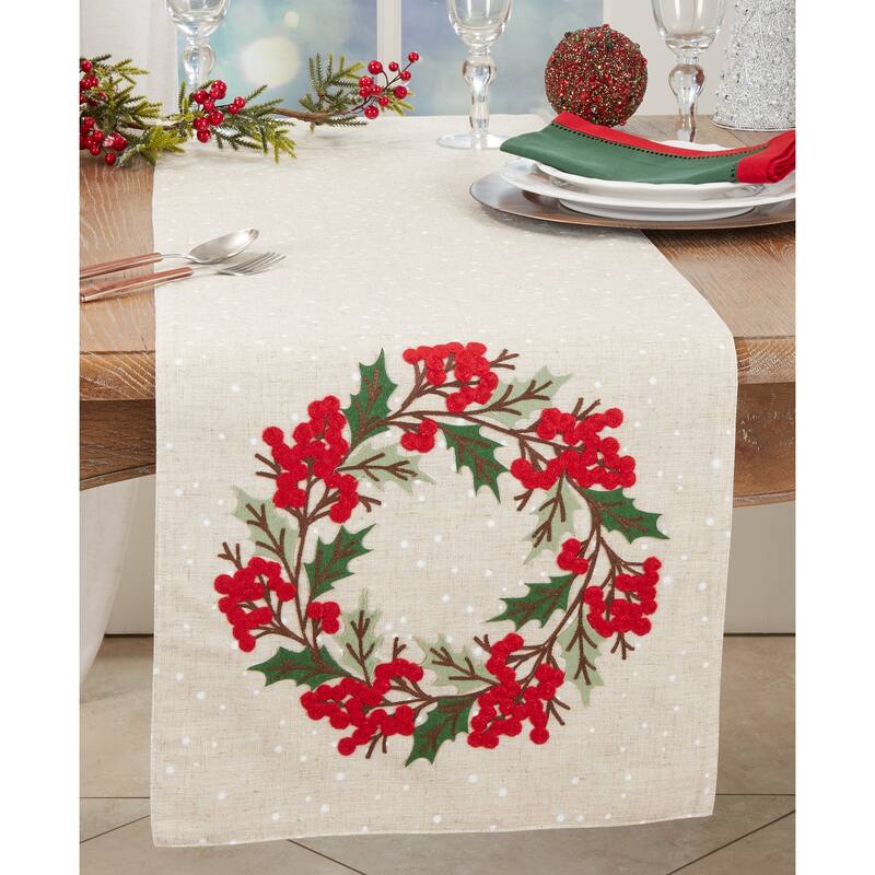 Holiday Cheer Holly Berry Table Runner - 16"x70"