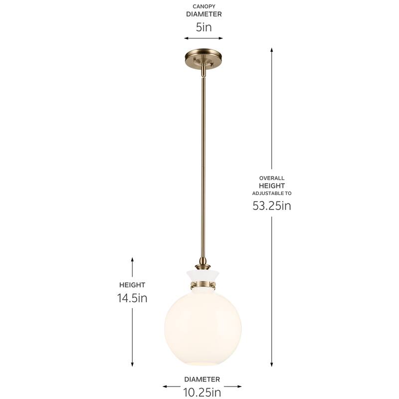 Kichler Lighting Laria 10.25 Inch 1 Light Pendant with Opal Glass in Champagne Bronze