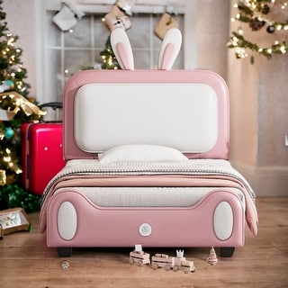 Twin Rabbit-Shape Princess Bed, White+Pink