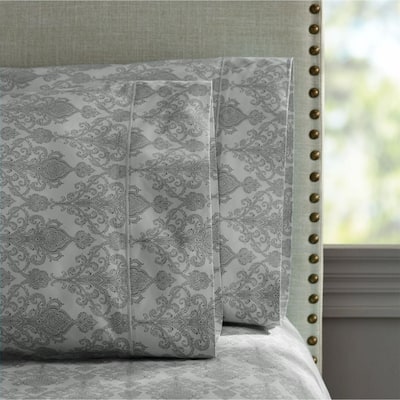 Luxury 600 Thread Count Gray, Paisley Sateen Pillowcases, King (2 Count)
