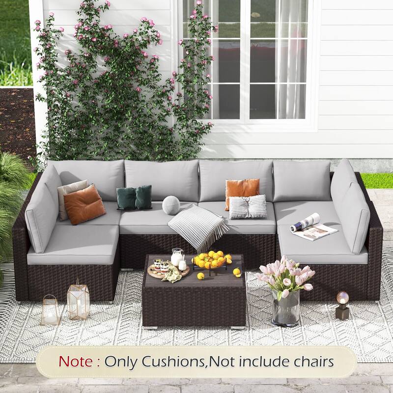 Outdoor Replacement Cushions for Patio Furniture, Waterproof & Non-Slip 4" Sofa Cushions, 6-Seat Conversation Sets, UV-Resistant