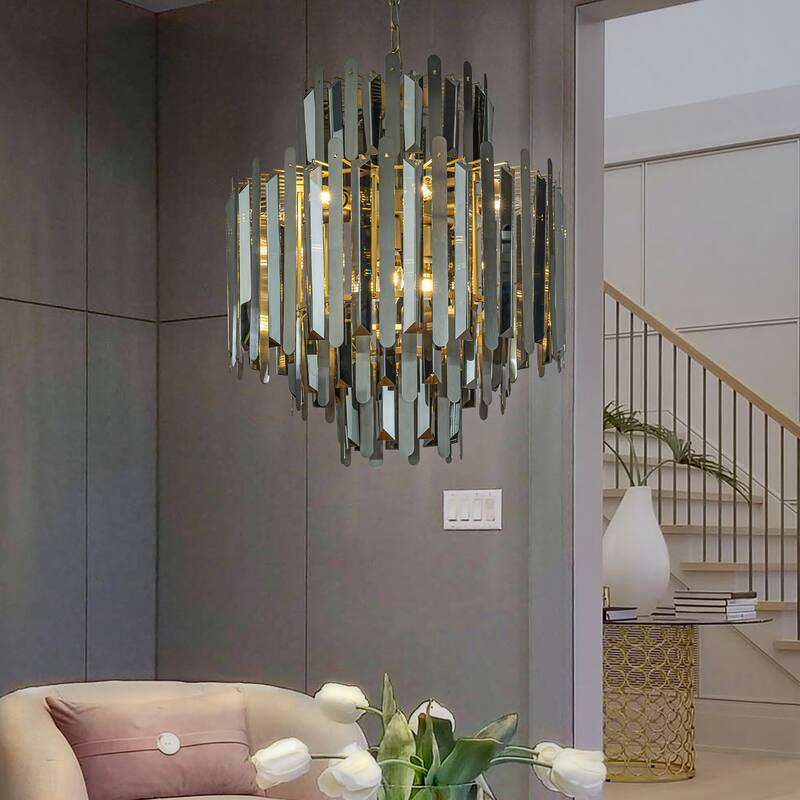 9/10-Light Luxury Stainless Steel Chandelier with Crystal Accents