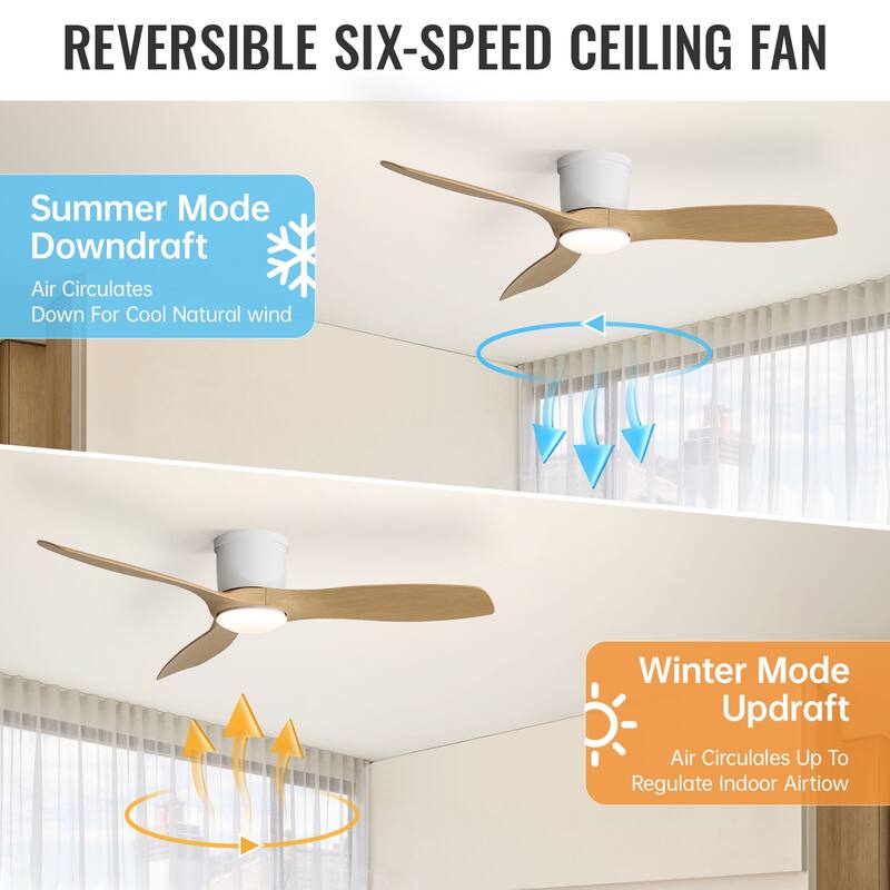 52in Smart Low Profile Ceiling Fans with Lights Remote Quiet DC Motor Control with WIFI Alexa App - 52