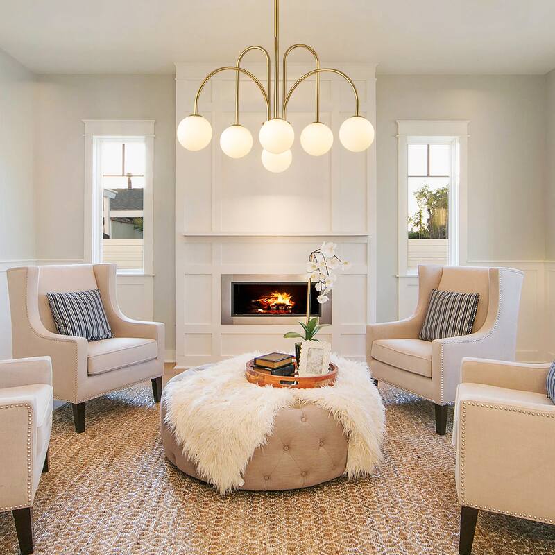 6-Light Modern Linear Sputnik Branch Frosted Glass Globe Chandelier for Dining Room
