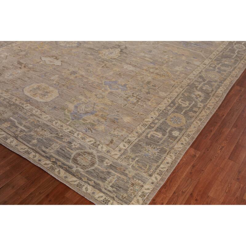 Hand Knotted Oriental 100% Wool Carpet Transitional All-Over Beige & Ivories Oushak Area Rug - 11' 8'' X 8' 9''