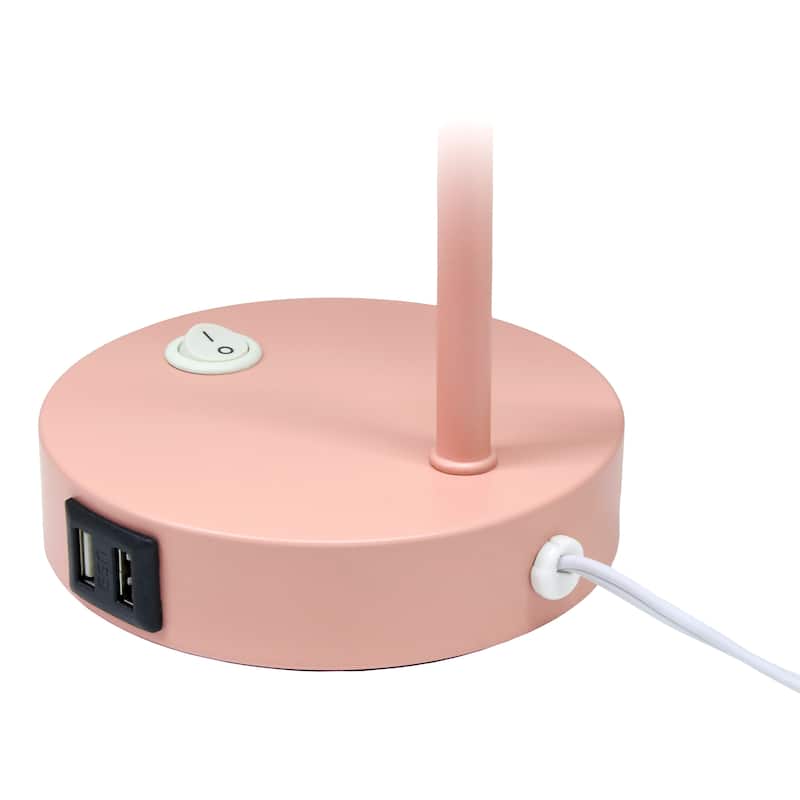 Modern Metal Gooseneck Desk Lamp with Dual USB Charging Ports Adjustable Arm Multiple Colors - 7.8" (L) x 5.2" (W) x 15.2" (H)