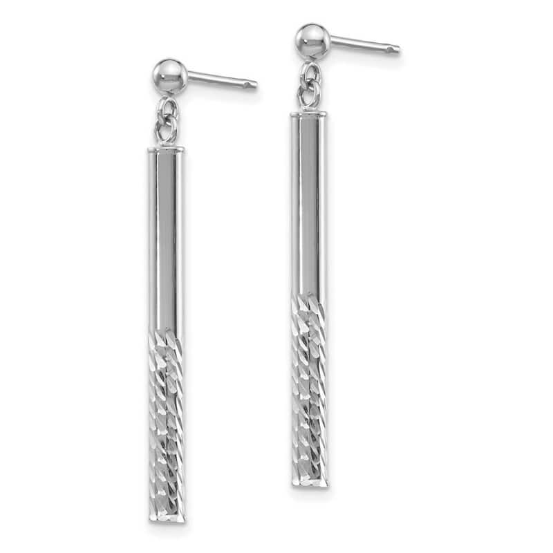 Curata 14k White Gold 41.5x3mm Textured Bar Dangle Post Earrings