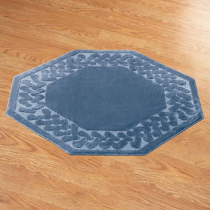Herringbone Trim Skid-Resistant Backing Accent Rugs - Blue - 48" - Octagon
