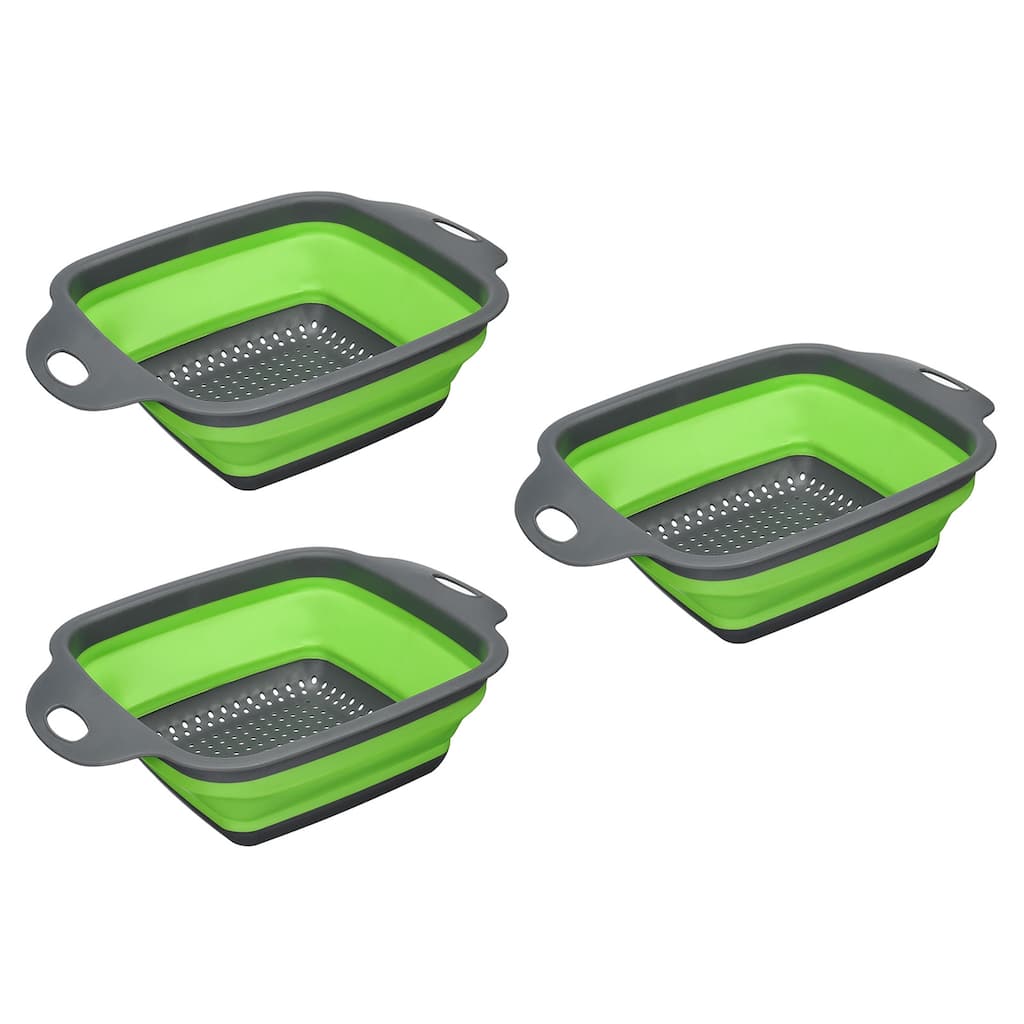 Collapsible Colander Set Silicone Square Foldable Strainer with Handle - 29cm x 22cm x 9cm