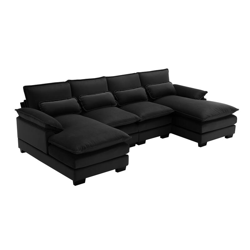 Modular U-Shaped 6-Seat Sofa with Chaise, Double Cushion Upholstered Sleeper for Living Room