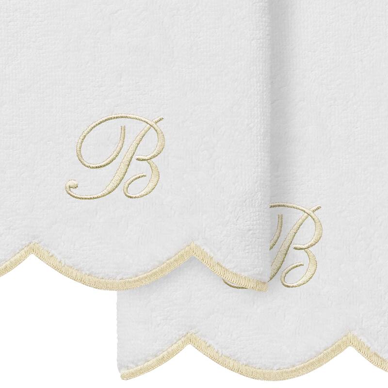 Authentic Hotel and Spa 100% Turkish Cotton Beige ADORNIA Scallop Personalized 2 Piece Fingertip Towel Set - 2 Fingertip Towels
