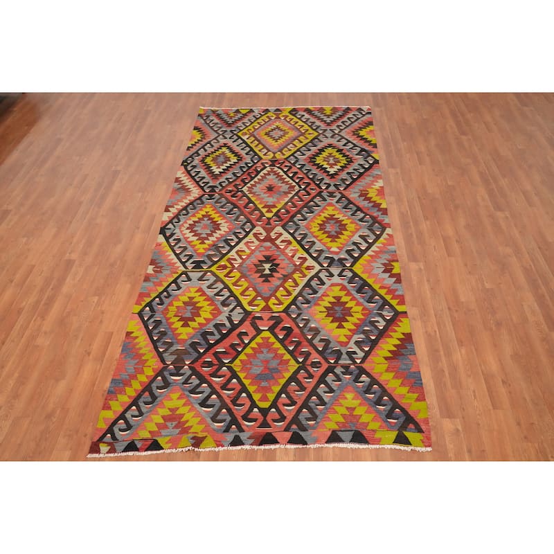 Hand Woven Oriental 100% Wool Carpet Southwestern Tribal Multi-Colored Kilim Area Rug - 10' 5'' X 5' 0''