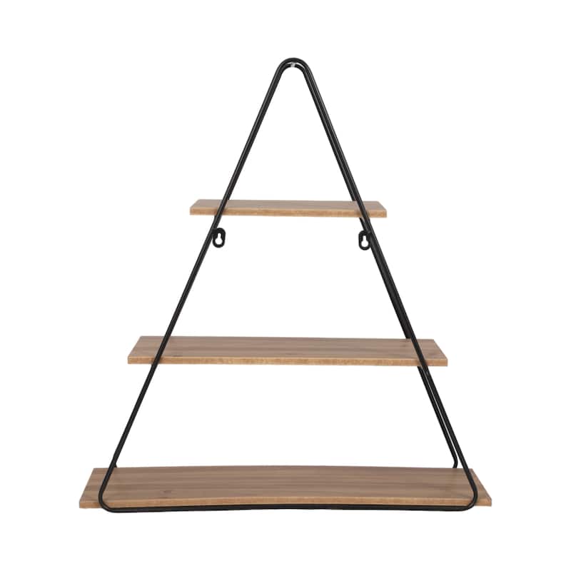 Metal Wood Triangular Frame Wall Shelf - Brown, 26" - 26.0"