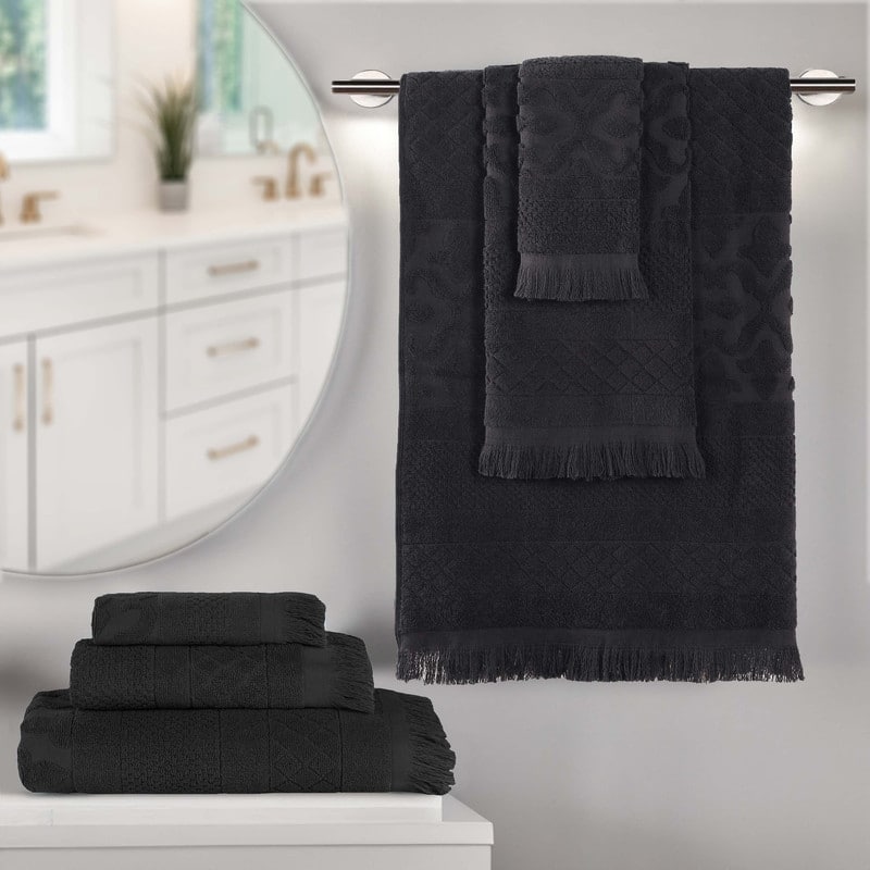 Superior Rolla Cotton Geometric Jacquard Plush Soft 6 Piece Towel Set