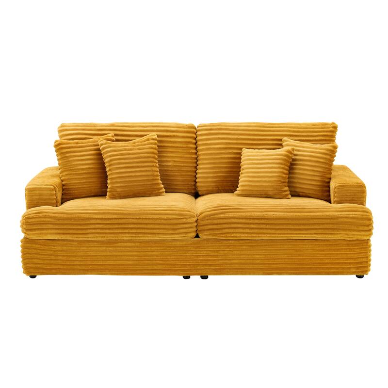Corduroy Loveseat Sofa with 4 Pillows & Cushions, Upholstered Deep Seat Sofa wSolid Wood Base Frame Recliner Sofa Couch