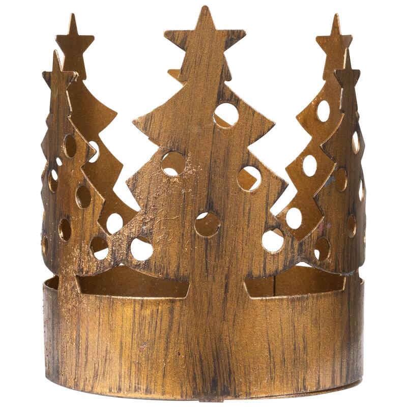 Christmas Tree Pillar Candle Holders - 3.75" - Bronze - Set of 4