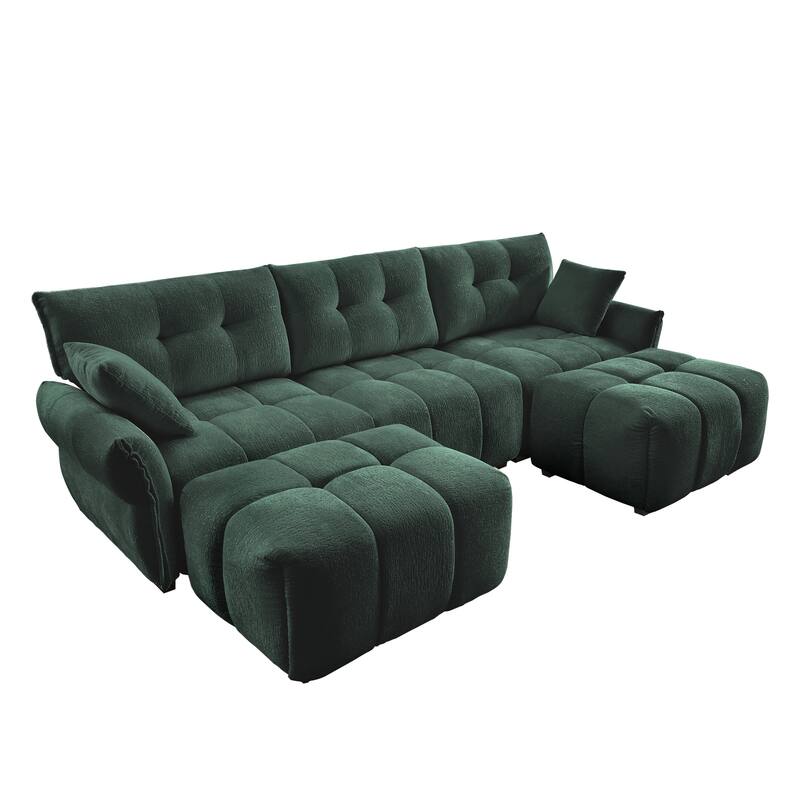 110.2" Chenille Sectional Sofa with Ottoman & Pillows