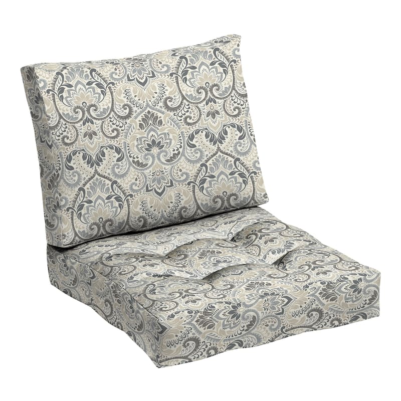 ARDEN Outdoor Plush Modern Tufted Blowfill Deep Seat Set, 24 x 24 - Neutral Aurora Damask