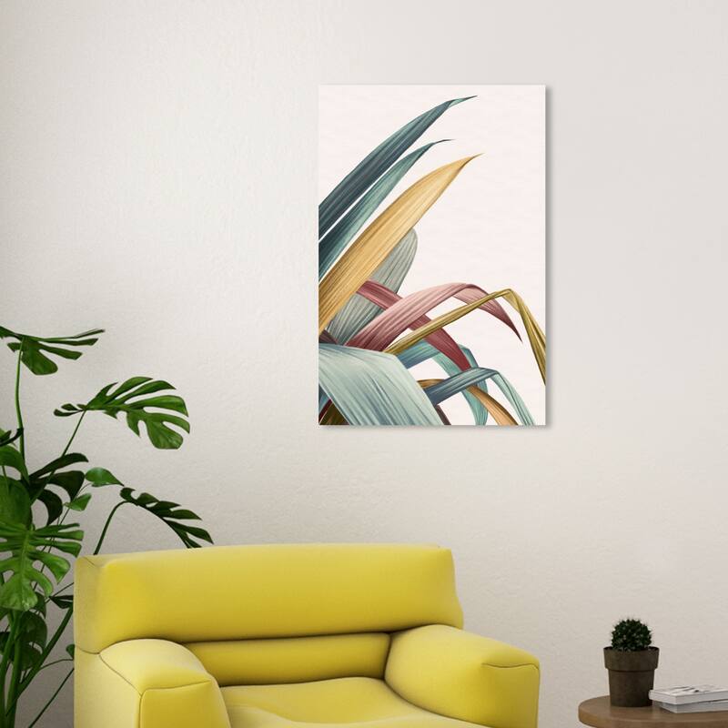 Wynwood Studio Canvas Floral and Botanical Stay Golden Leaves Green and Dark Green Scandinavian Wall Art Canvas Print - 30 x 20