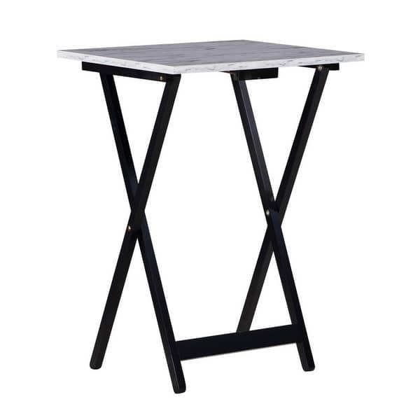 slide 2 of 20, Meisel White Faux Marble Tray Table Set White