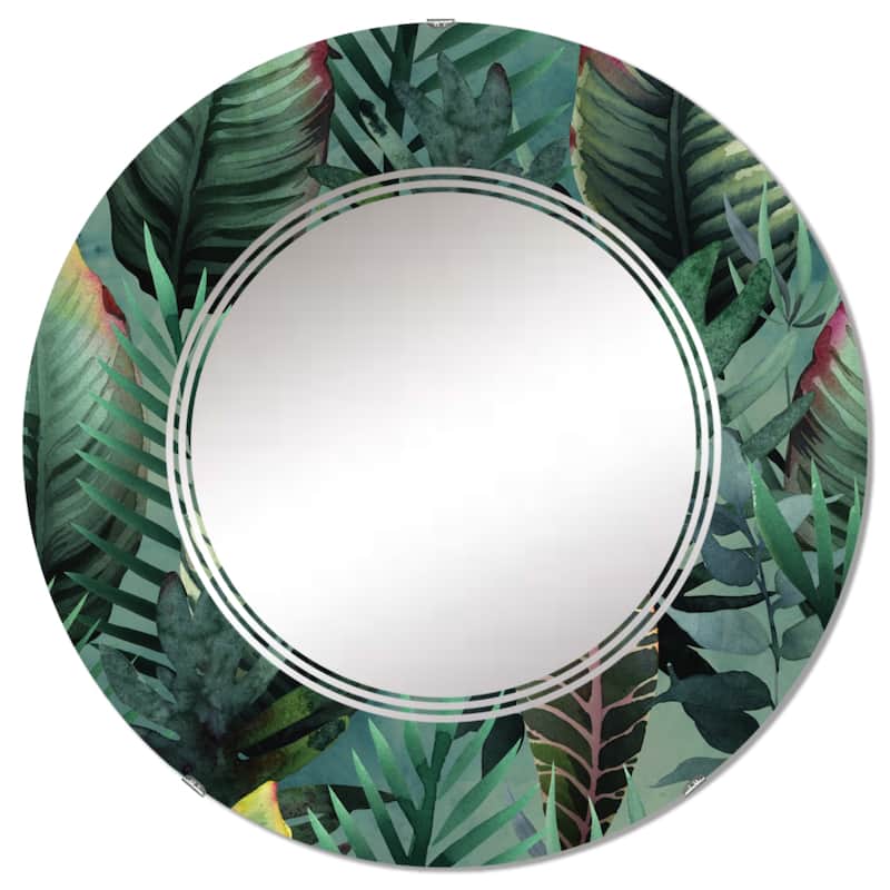 Designart 'Tropical Palm Leaves In Jungle' Printed Traditional Wall Mirror