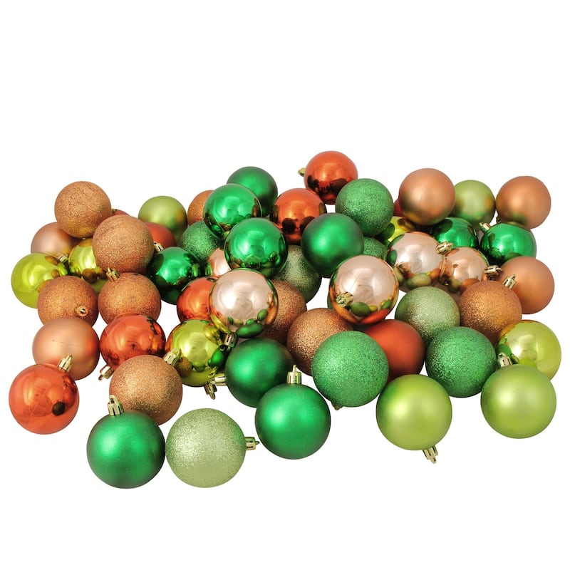 60ct Green Orange Shatterproof 3-Finish Christmas Ornament 2.5"