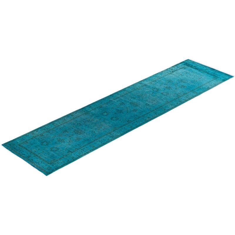 Fine Vibrance, One-of-a-Kind Hand-Knotted Runner Rug - Blue, 2' 6" x 10' 3" - 2' 6" x 10' 3"