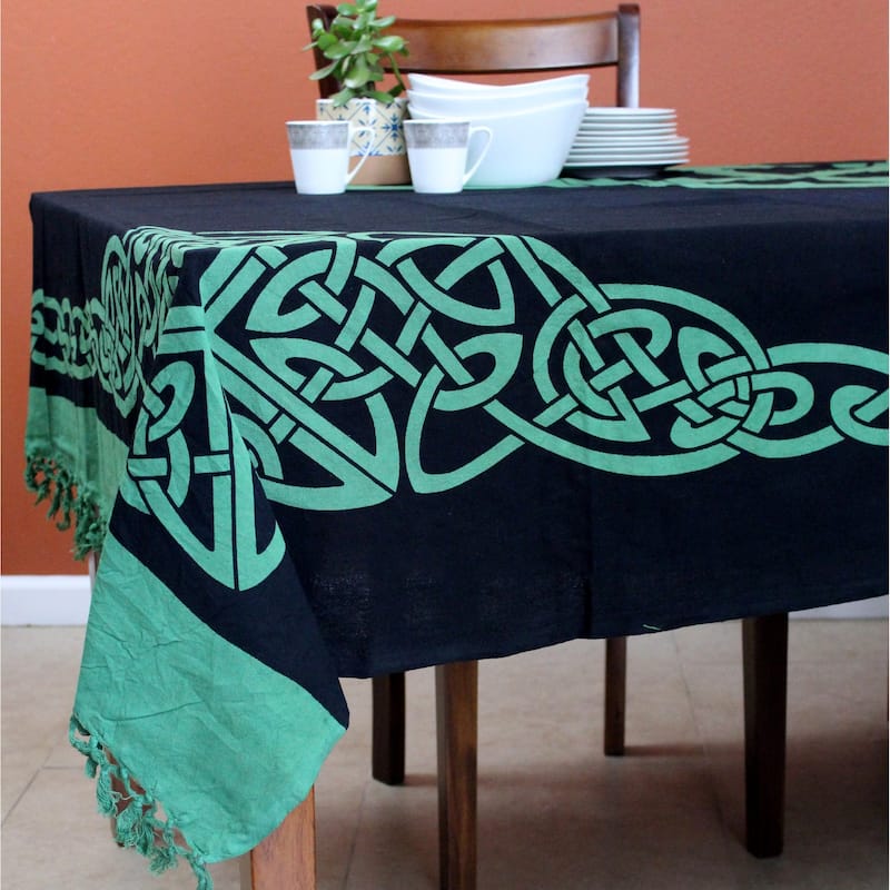 Celtic Tie Dye Trinity Knot Heavy Cotton Tablecloth - 70 x 104 in - Green