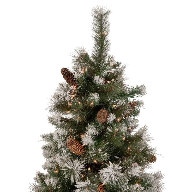 7.5' Pre-lit Snow Valley Pine Artificial Christmas Tree Clear Lights