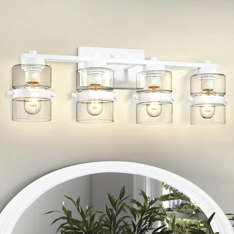 Modern 4-Light Bathroom Vanity Light,Fixtures Over Mirror with Clear Glass,White or Black and Gold Finish