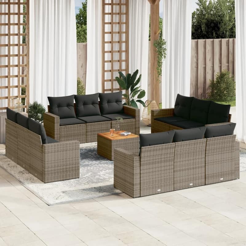 vidaXL Patio Sofa Set with Cushions Outdoor Furniture 13 Piece Poly Rattan - 25.8 x 24.4 x 27.2 - Grey