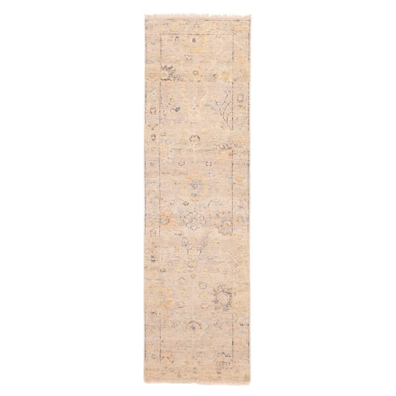 ECARPETGALLERY Hand-knotted Modern Oushak Light Grey Wool Rug - 2'5 x 8'3