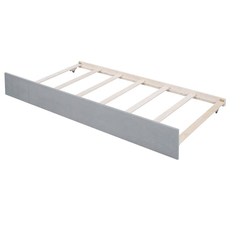 Modern Full Canopy Bed with Trundle, Solid Wood Frame, and Customizable Curtain Rails