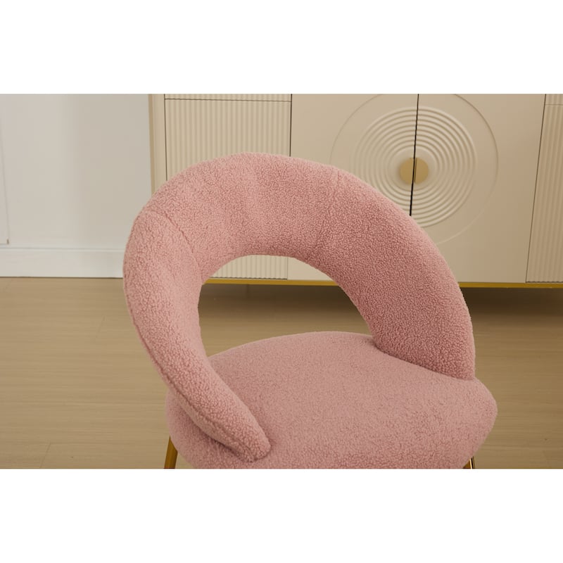 Set of 1 Teddy Fabric Dining Chairs With Curved Backrest and Golden Metal Legs for Kitchen or Dining Room