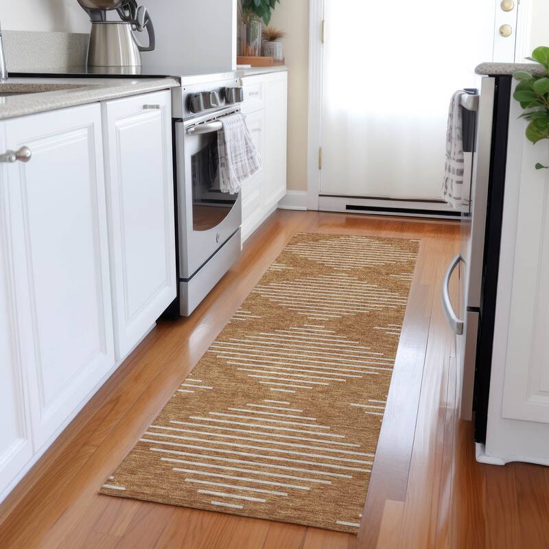 Machine Washable Indoor/ Outdoor Modern Stripe Chantille Rug