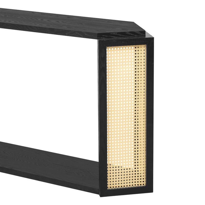 53" Arrow Console Table with Woven Rattan