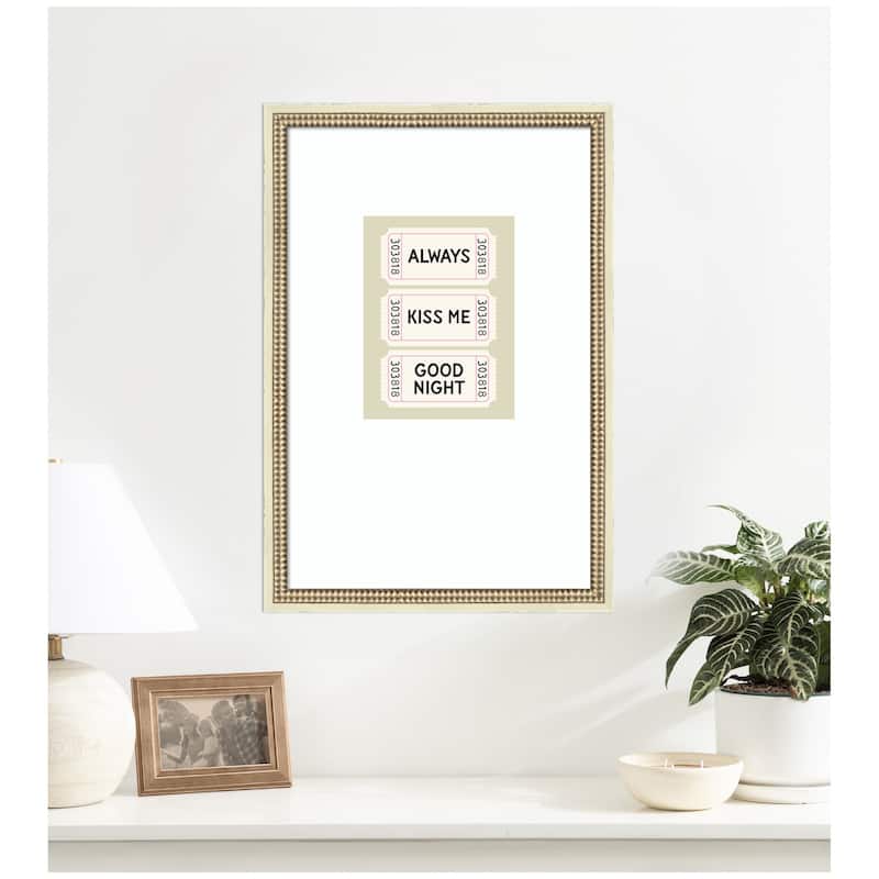 Kate and Laurel Above Bed Decor, Always Kiss Me Goodnight Sage Green Wall Art Retro Poster by Lucky Guava Framed Art Print