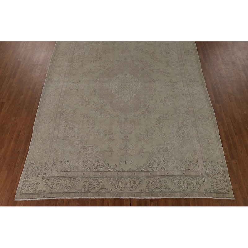 Distressed Tabriz Vintage Persian Rug Handmade Wool Carpet - 9'4" x 12'8"