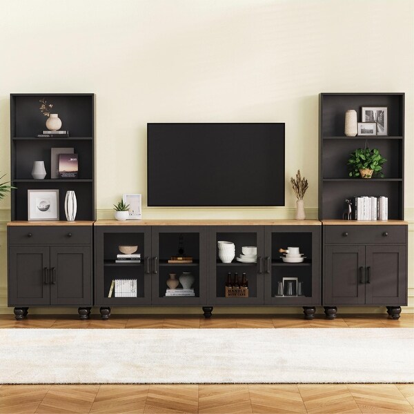 All-in-one Wall Cabinet TV Stand Plant Shelf wTall Bookcase