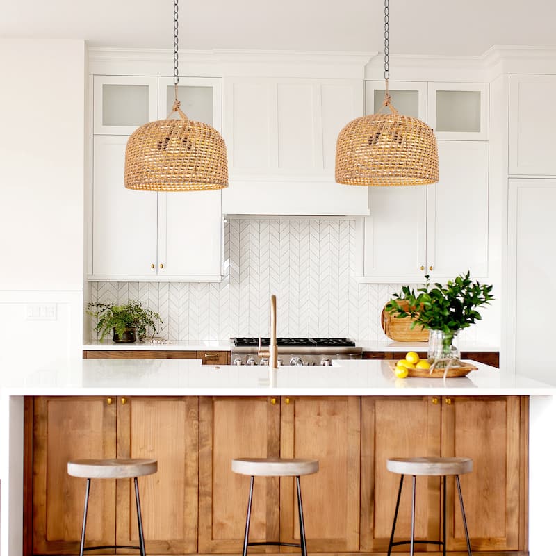 3-Light Hand-Woven Rattan Dome Pendant - 17.72"