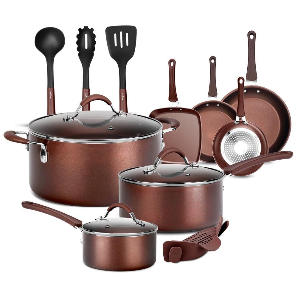 Oster Lynhurst 12 Piece Nonstick Aluminum Cookware Set in Pink with Kitchen  Tools