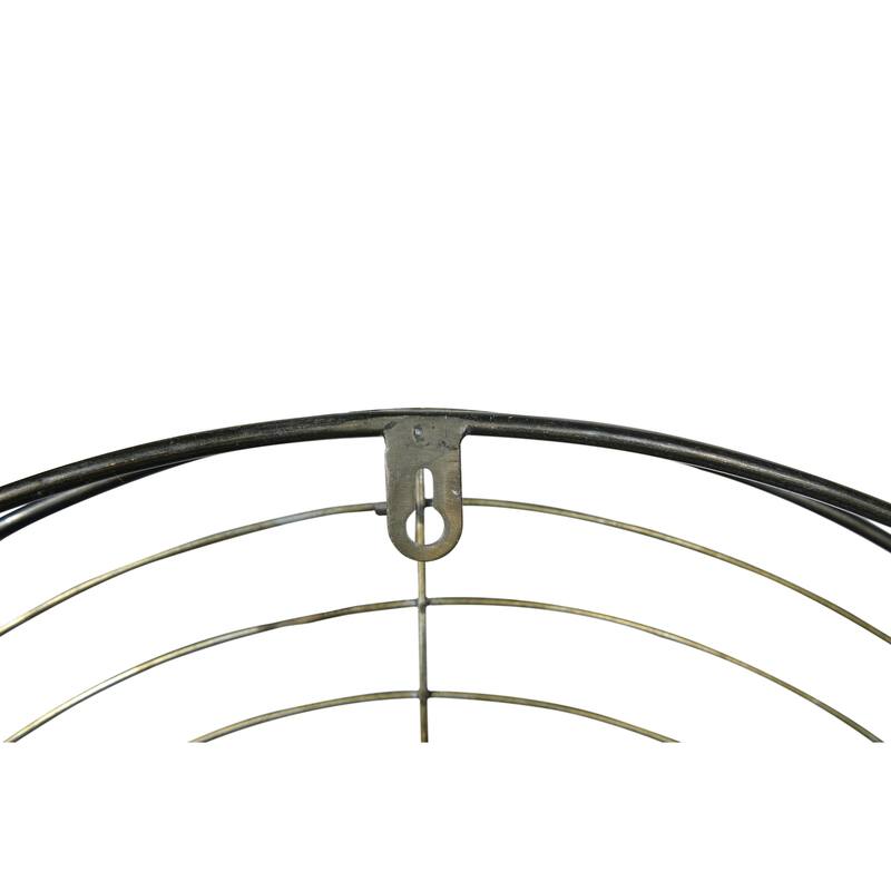 Round Wall Mirror with Wood Frame and Metal Wire Surround - Antique Black