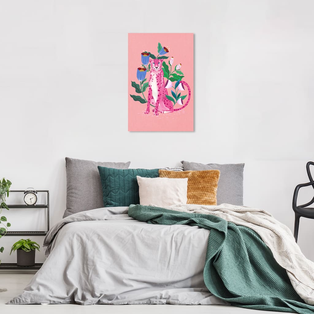 Wynwood Studio Canvas Animals Pink Leopard Floral Pink and Modern & Contemporary Wall Art Canvas Print