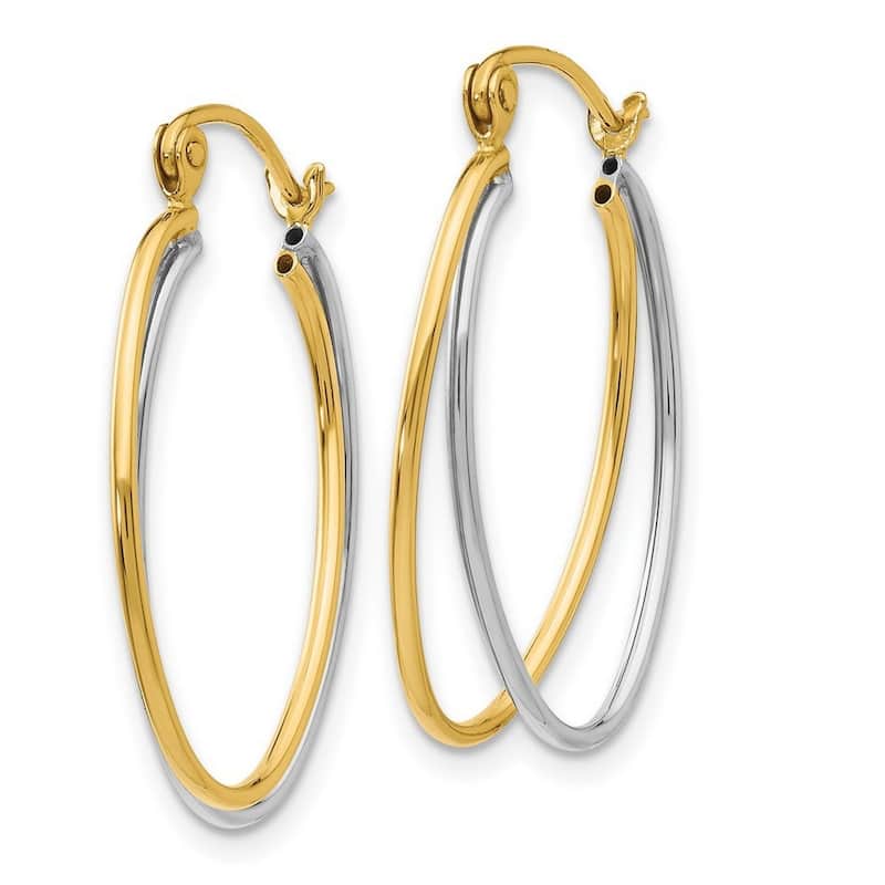 Curata 14K Two-tone Gold 15x3mm Double Hoop Earrings