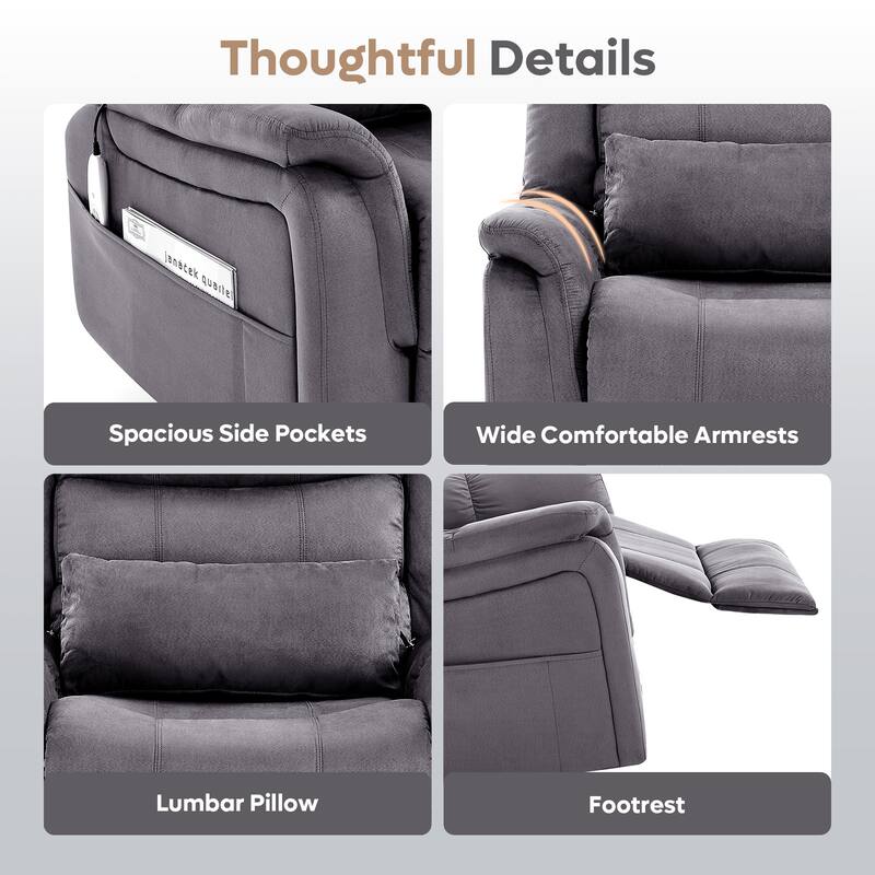 Bestier 37" Power Lift Recliner Chair With Massage and Heating, Electric Lift Recliner Single Sofa with Side Pockets for Elderly