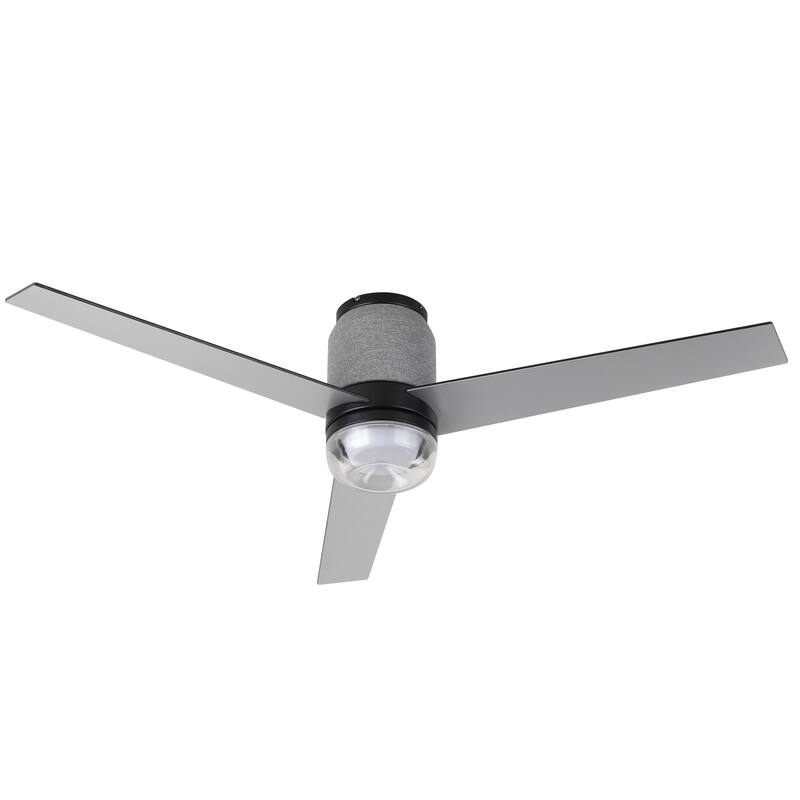 52" Modern Black RGB LED Smart Flush Mount Ceiling Fan with Light and Remote, App Control, Voice Control